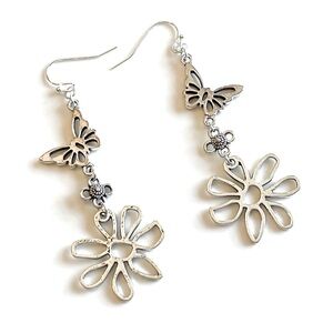 Chic Silver Floral and Butterfly Earrings